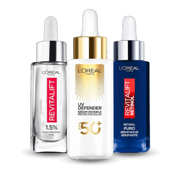 COMBO L'Oréal Tri-Serum Ácido Hialurónico + UV Defender + Retinol Noche